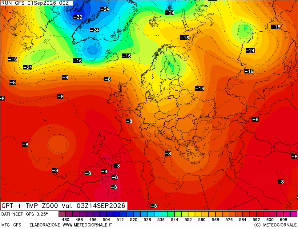 mappa 500 hPa GPT + Temp