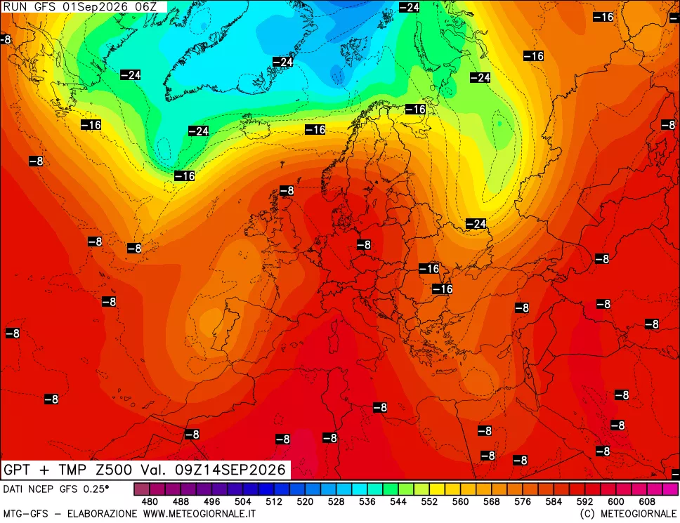 mappa 500 hPa GPT + Temp