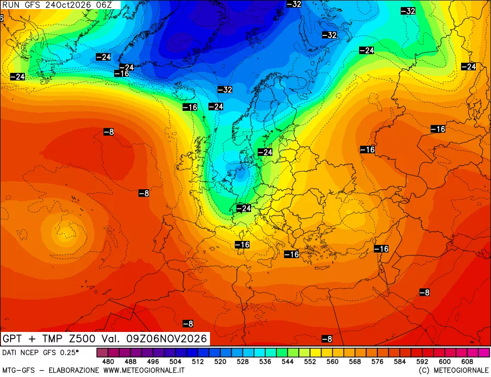 mappa 500 hPa GPT + Temp