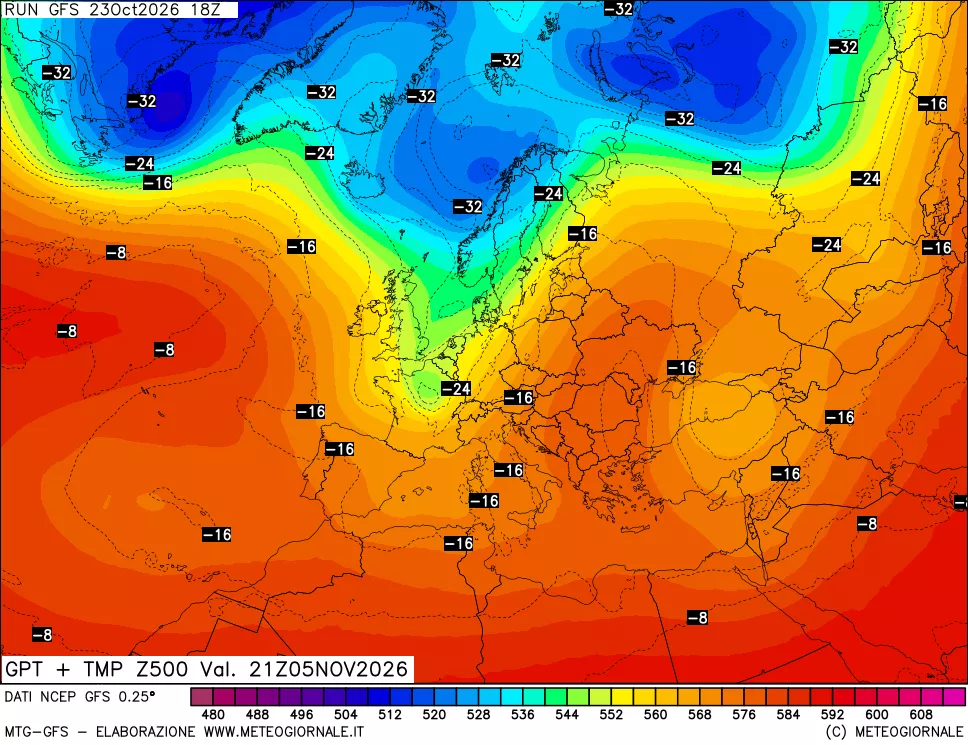 mappa 500 hPa GPT + Temp