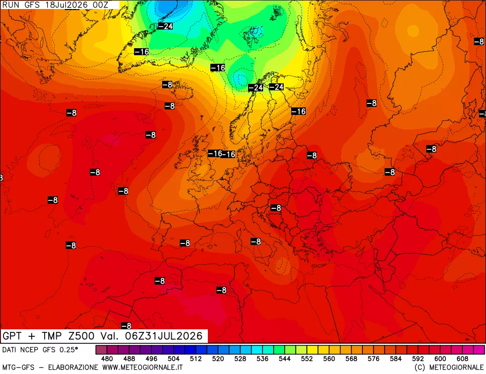 mappa 500 hPa GPT + Temp