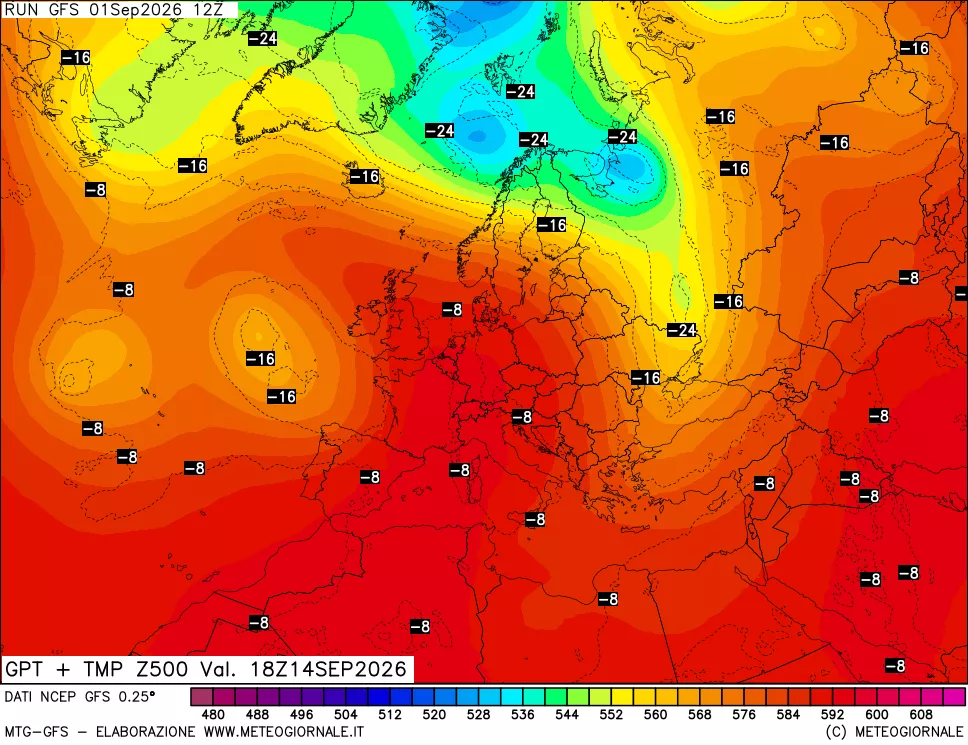 mappa 500 hPa GPT + Temp