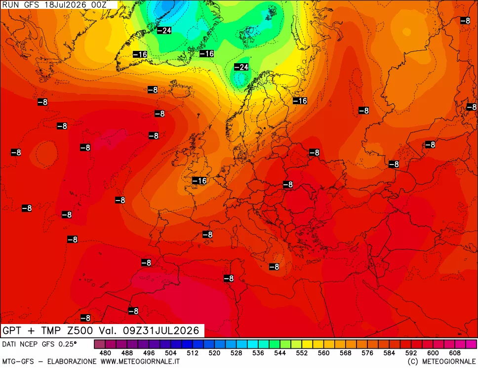 mappa 500 hPa GPT + Temp
