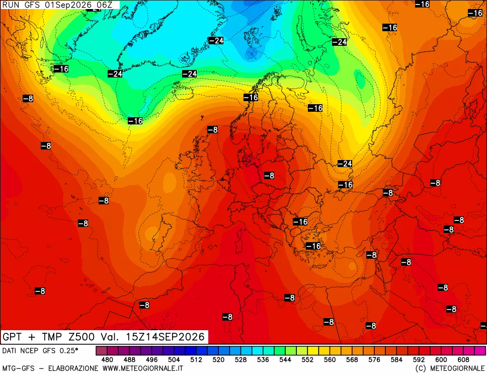 mappa 500 hPa GPT + Temp