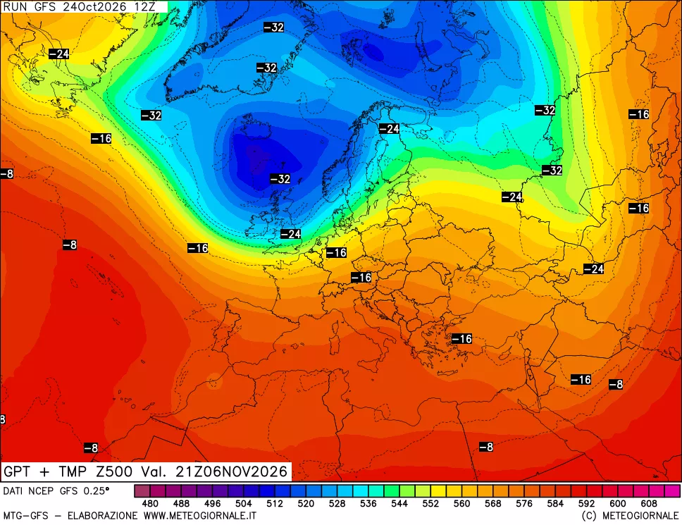 mappa 500 hPa GPT + Temp