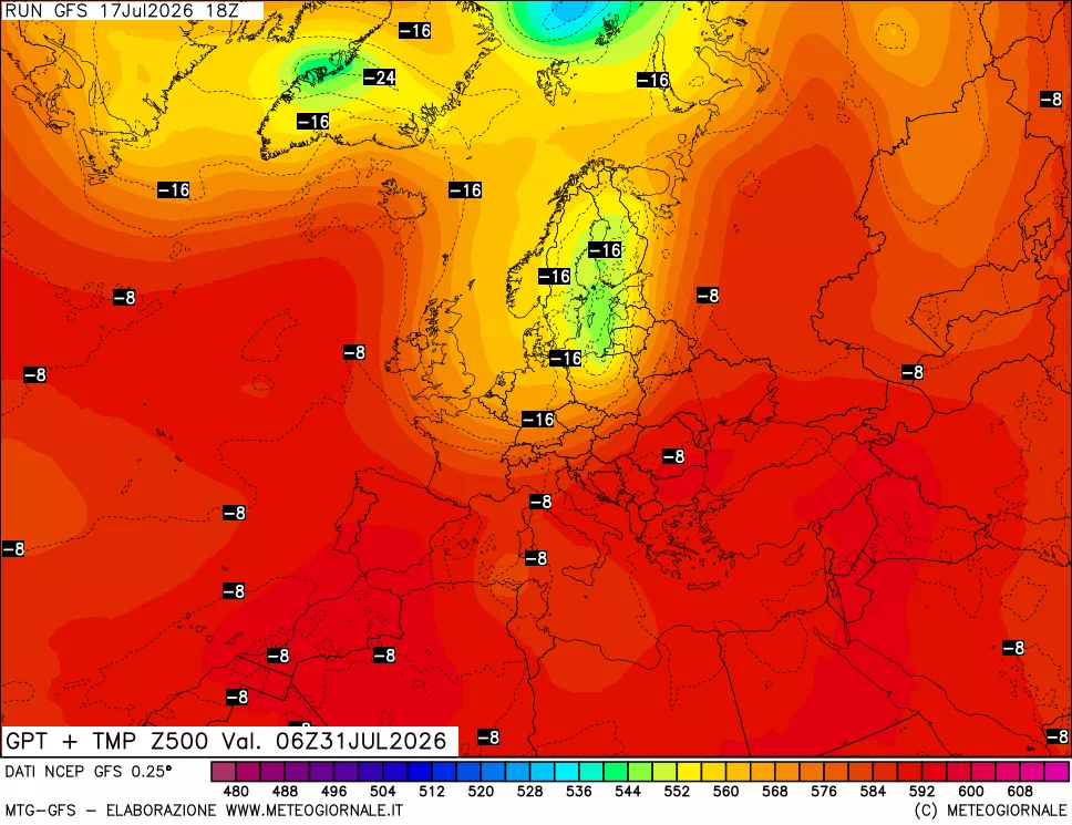 mappa 500 hPa GPT + Temp