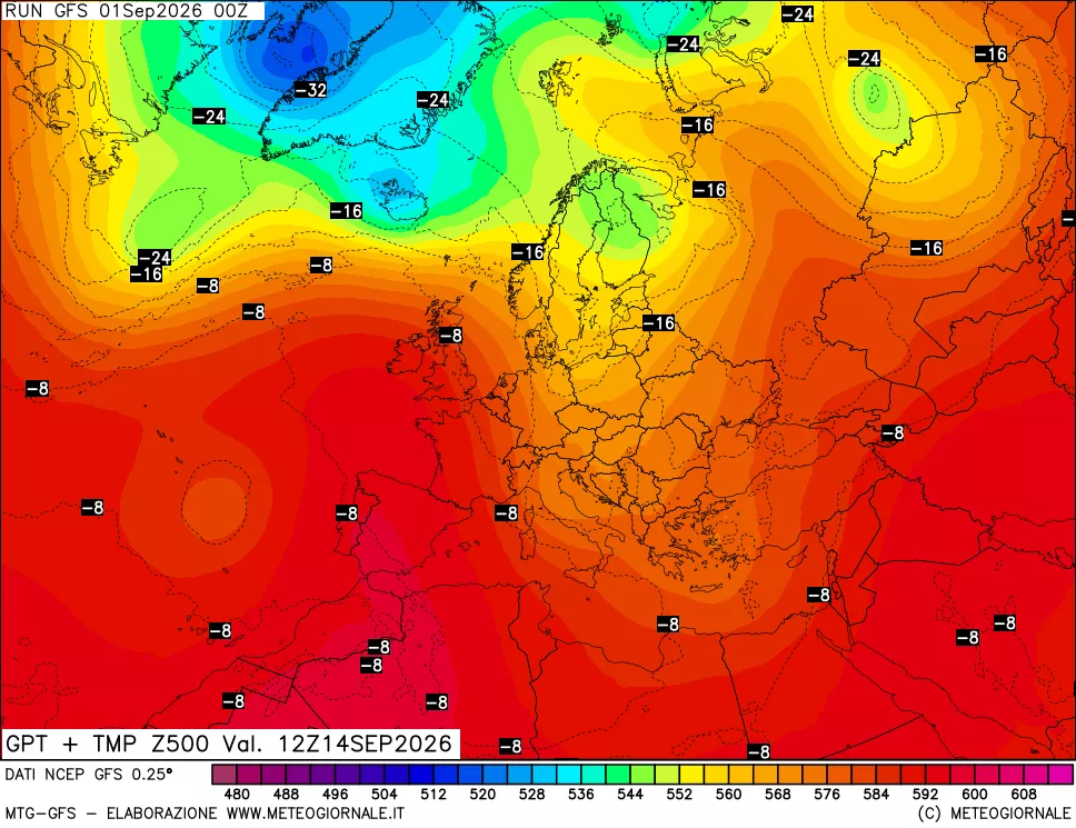 mappa 500 hPa GPT + Temp