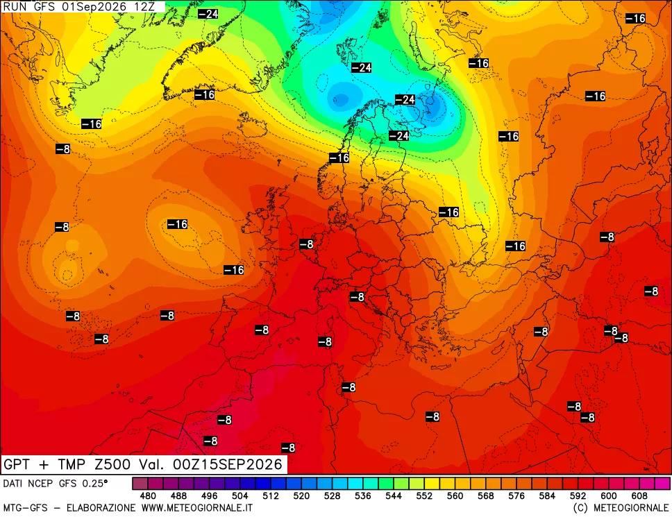 mappa 500 hPa GPT + Temp