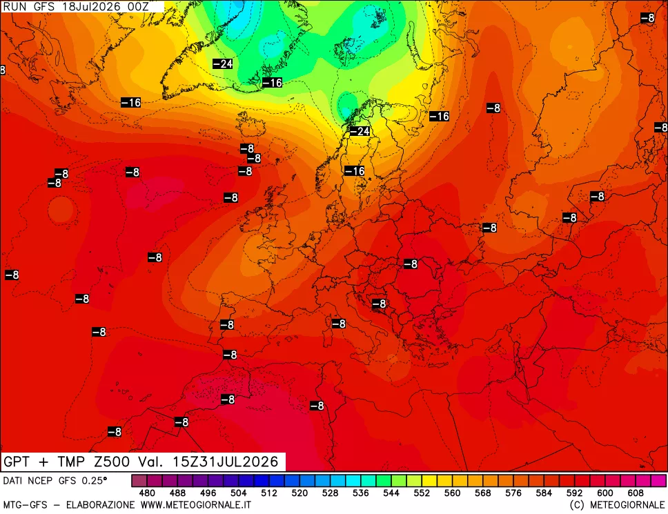 mappa 500 hPa GPT + Temp
