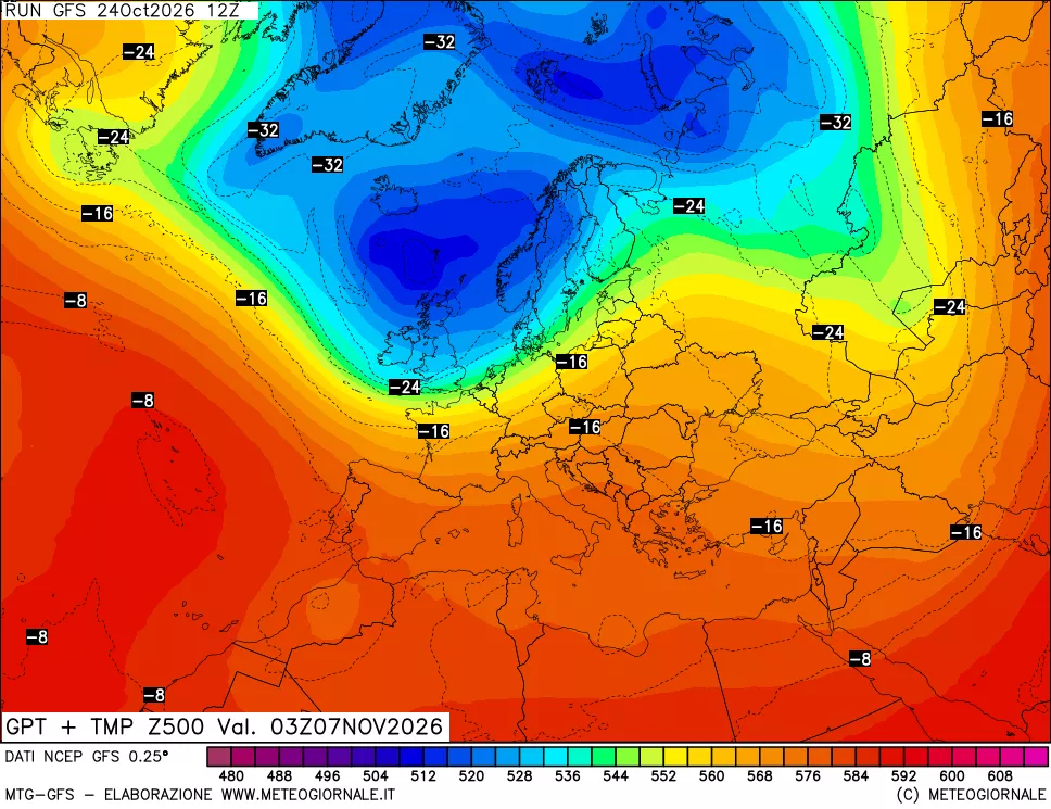mappa 500 hPa GPT + Temp