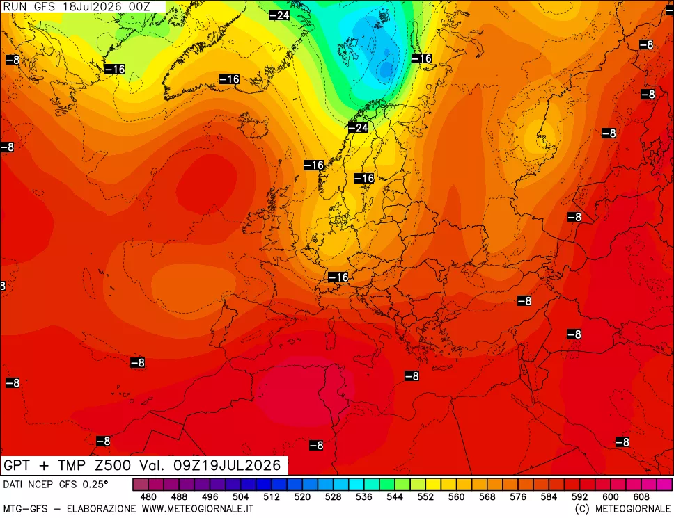 mappa 500 hPa GPT + Temp