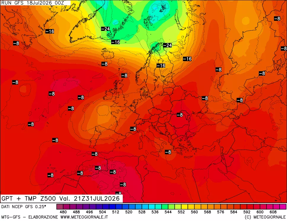 mappa 500 hPa GPT + Temp