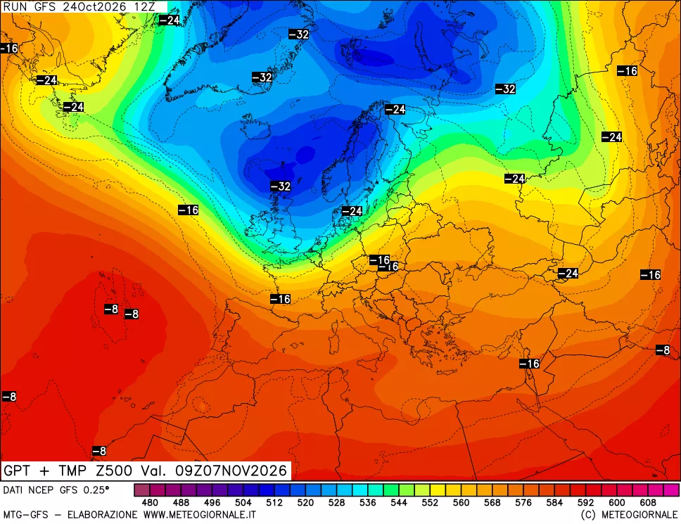 mappa 500 hPa GPT + Temp