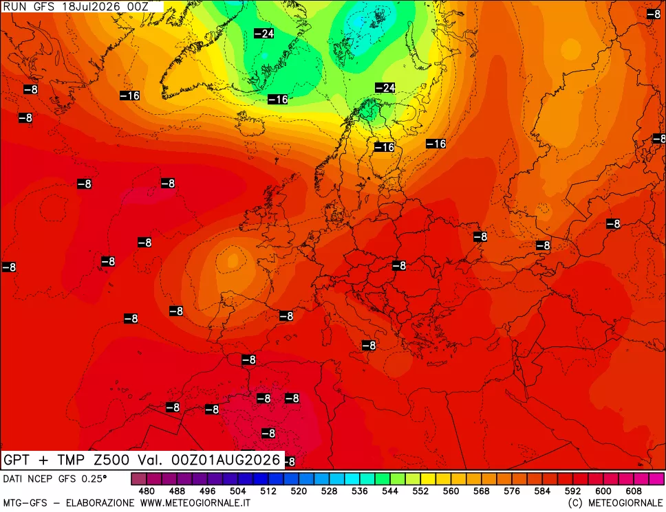 mappa 500 hPa GPT + Temp