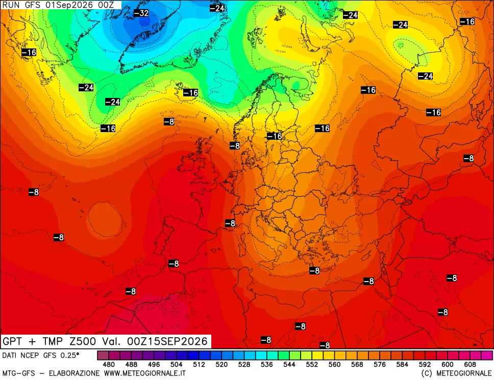 mappa 500 hPa GPT + Temp