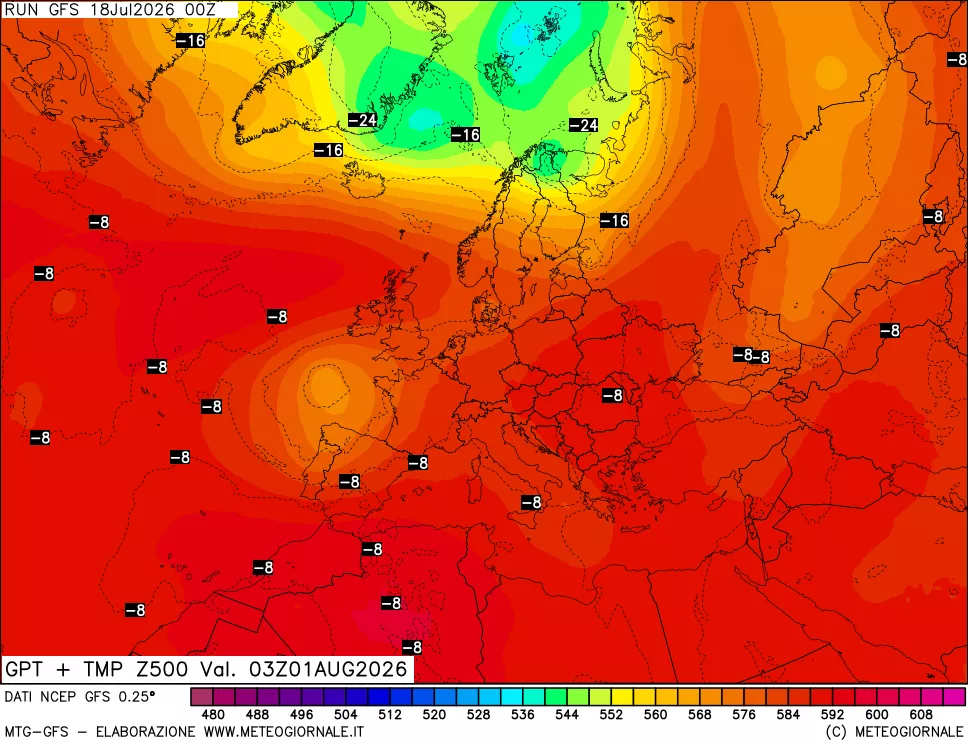 mappa 500 hPa GPT + Temp