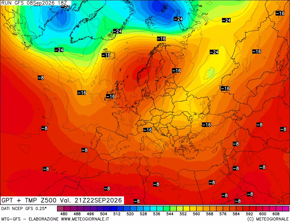 mappa 500 hPa GPT + Temp