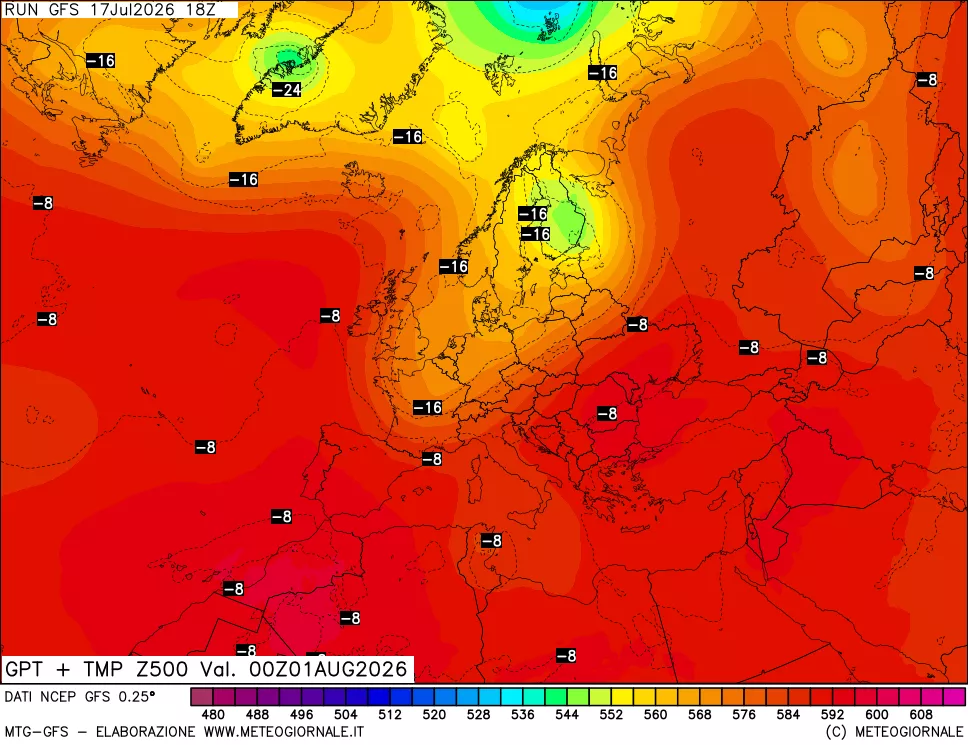mappa 500 hPa GPT + Temp