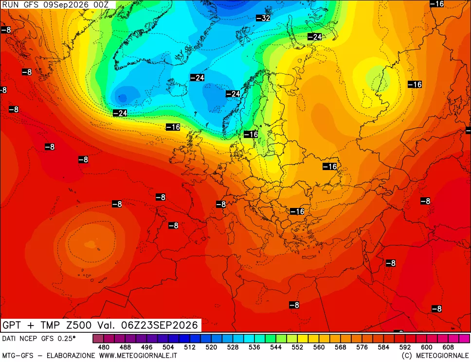mappa 500 hPa GPT + Temp