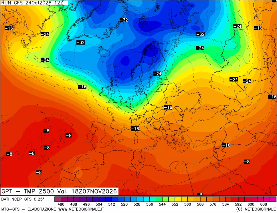 mappa 500 hPa GPT + Temp