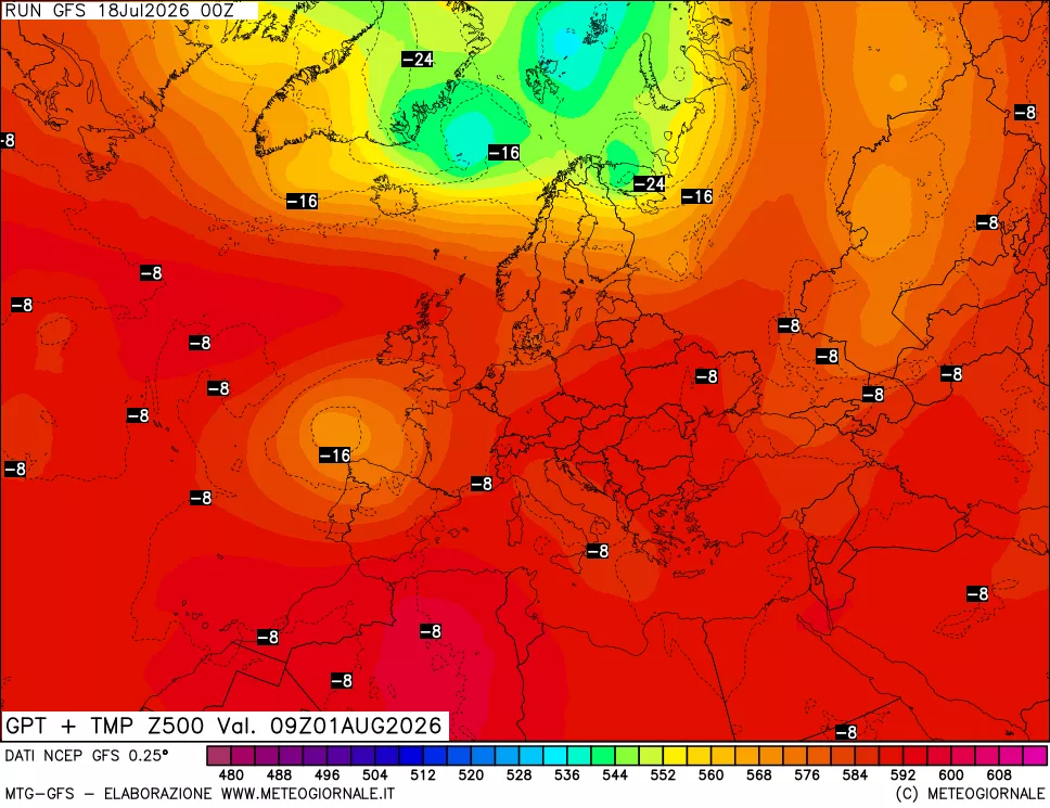 mappa 500 hPa GPT + Temp