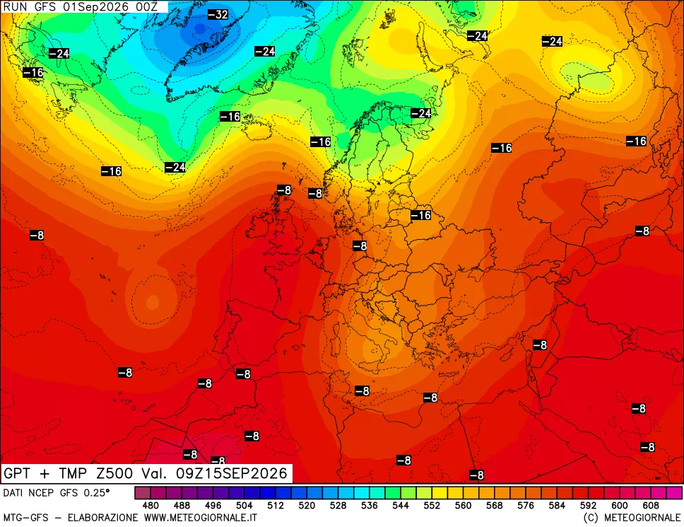mappa 500 hPa GPT + Temp