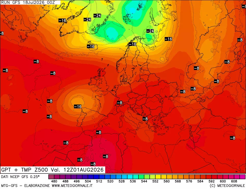 mappa 500 hPa GPT + Temp
