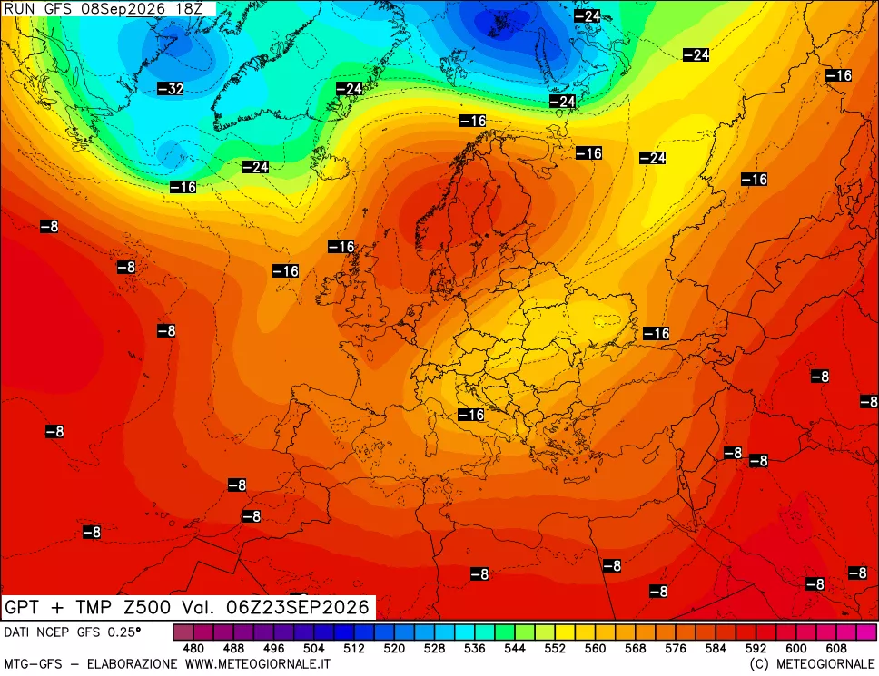 mappa 500 hPa GPT + Temp