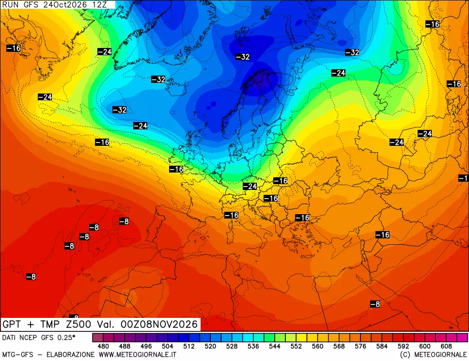 mappa 500 hPa GPT + Temp