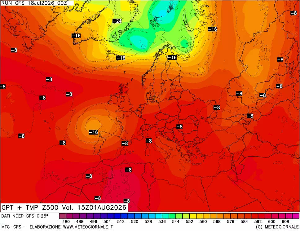 mappa 500 hPa GPT + Temp