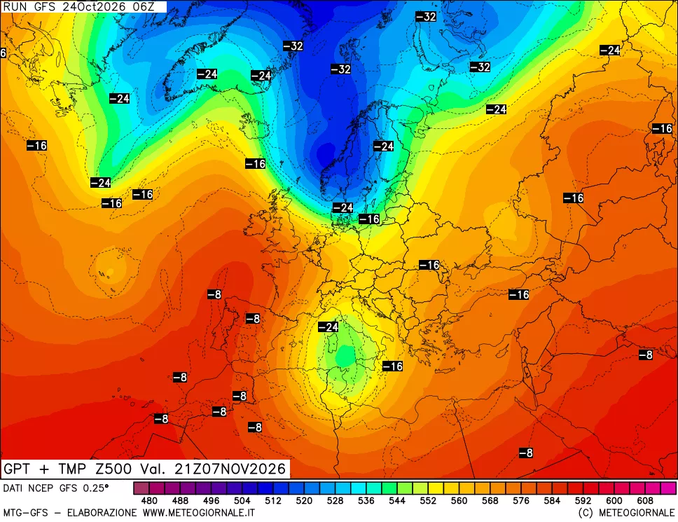 mappa 500 hPa GPT + Temp