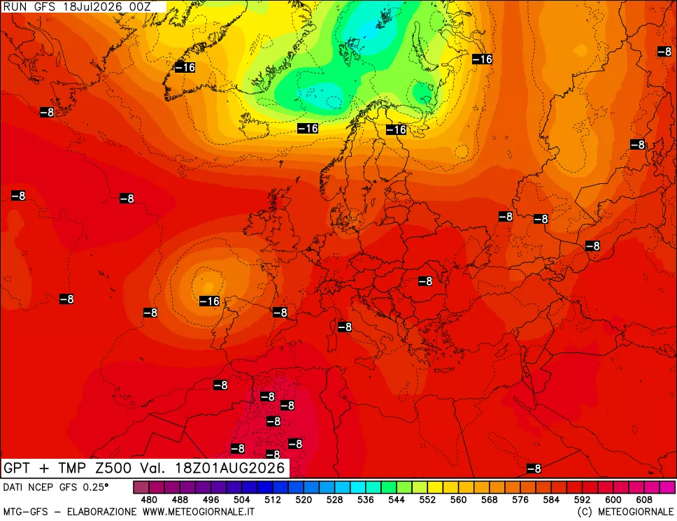 mappa 500 hPa GPT + Temp