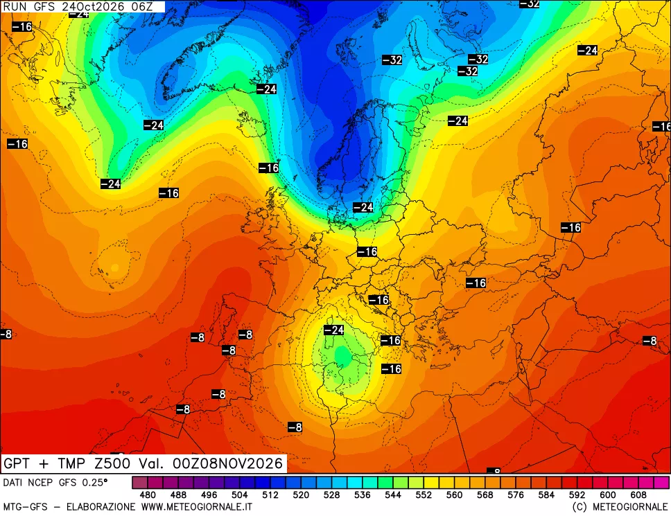 mappa 500 hPa GPT + Temp