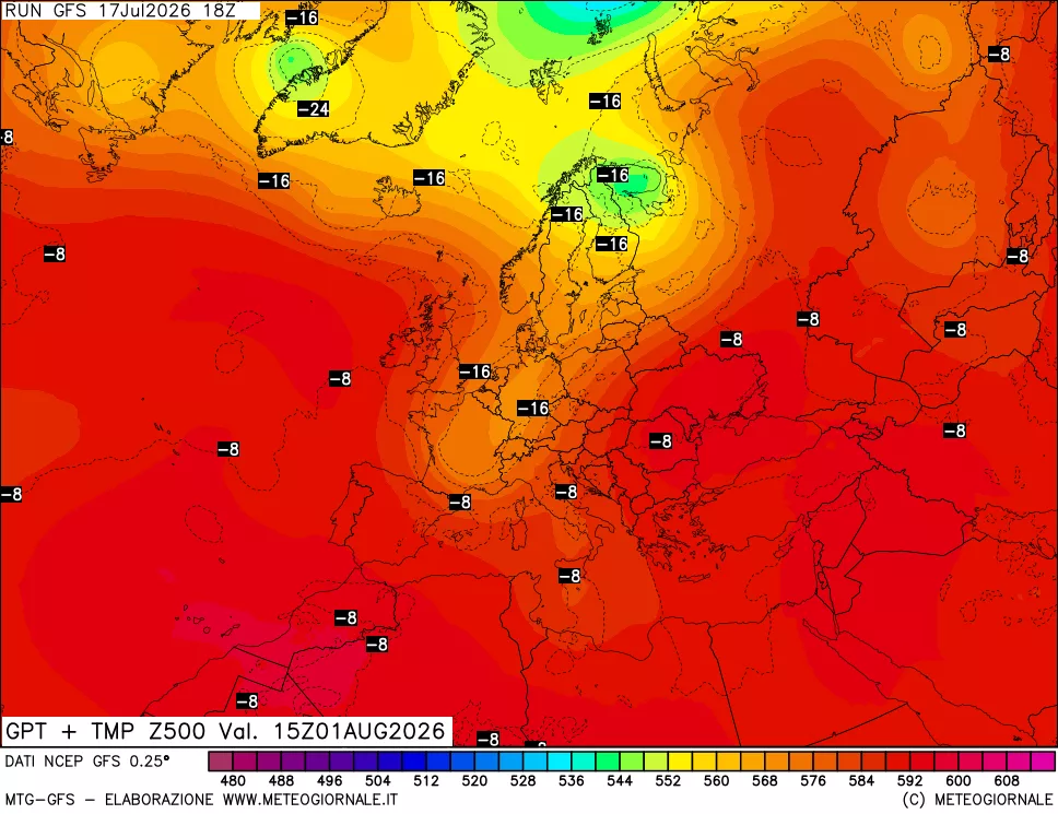 mappa 500 hPa GPT + Temp
