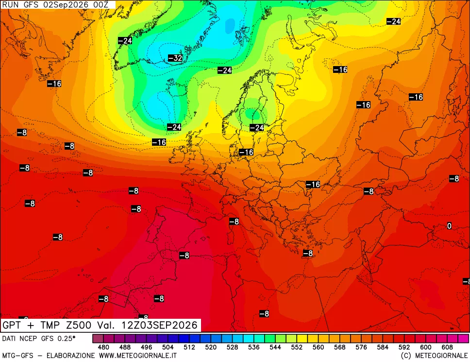 mappa 500 hPa GPT + Temp