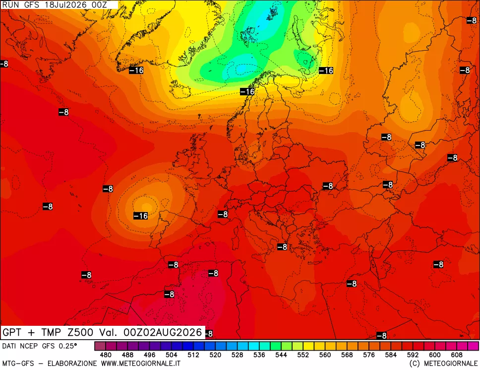 mappa 500 hPa GPT + Temp