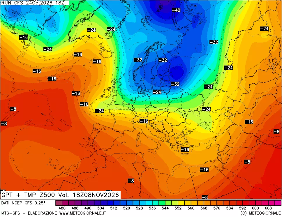 mappa 500 hPa GPT + Temp