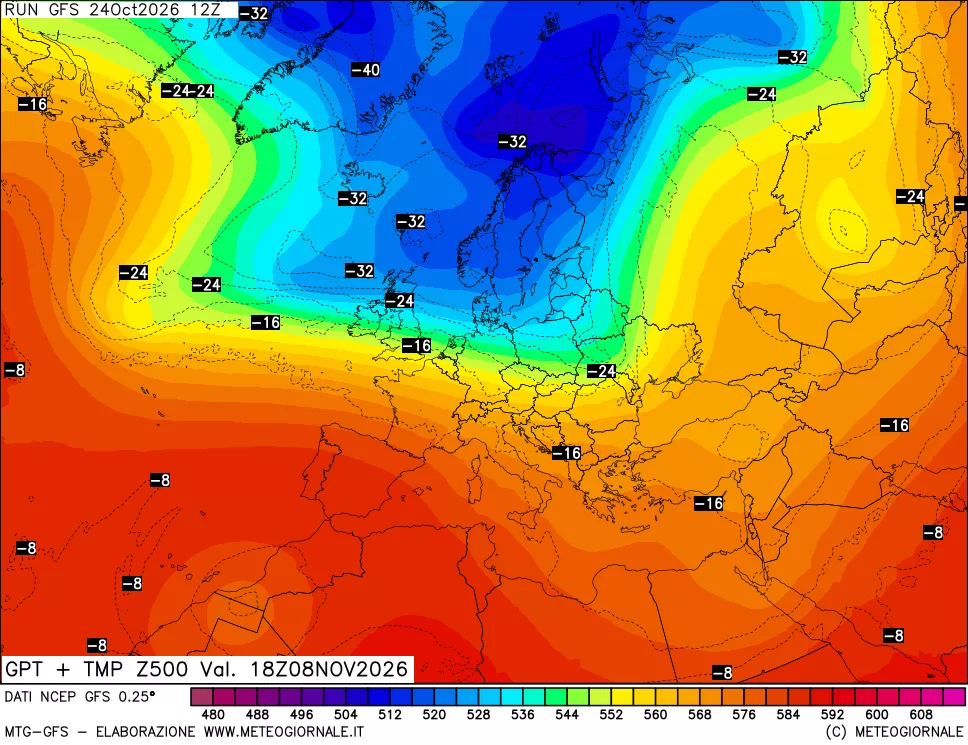 mappa 500 hPa GPT + Temp