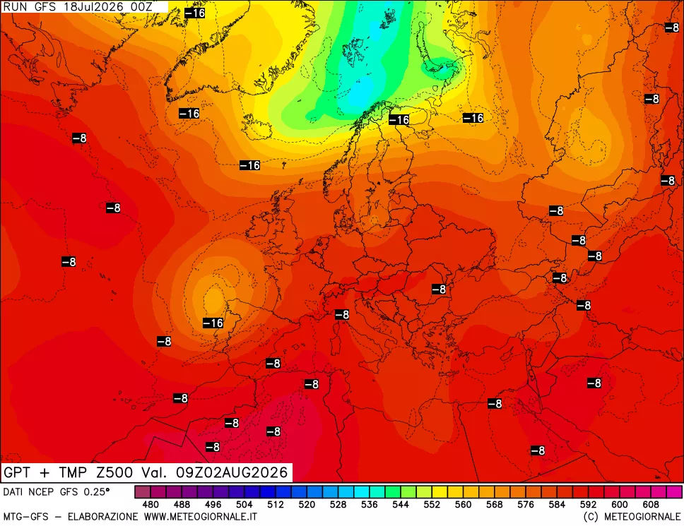 mappa 500 hPa GPT + Temp