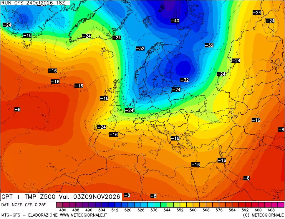 mappa 500 hPa GPT + Temp
