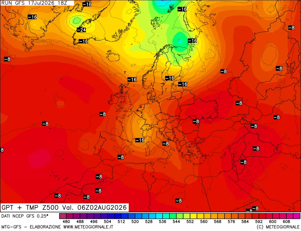 mappa 500 hPa GPT + Temp