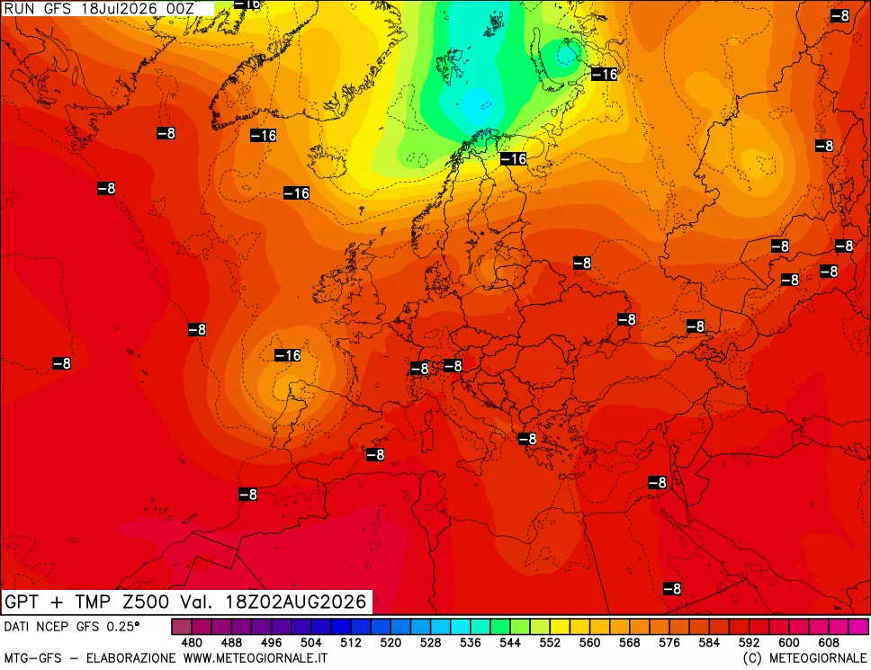 mappa 500 hPa GPT + Temp