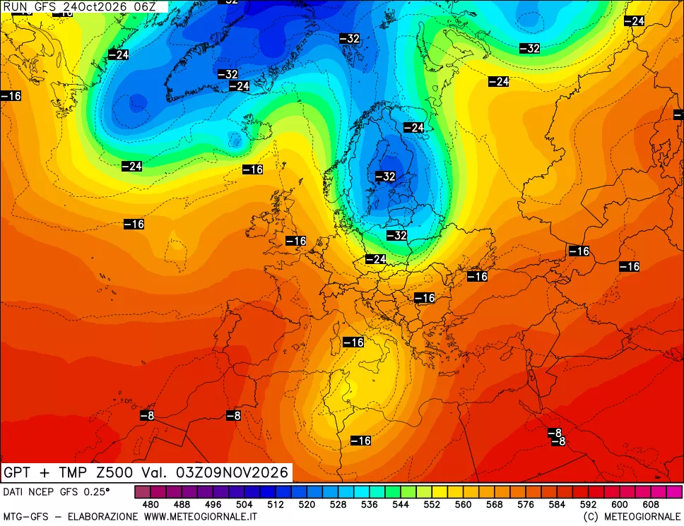 mappa 500 hPa GPT + Temp