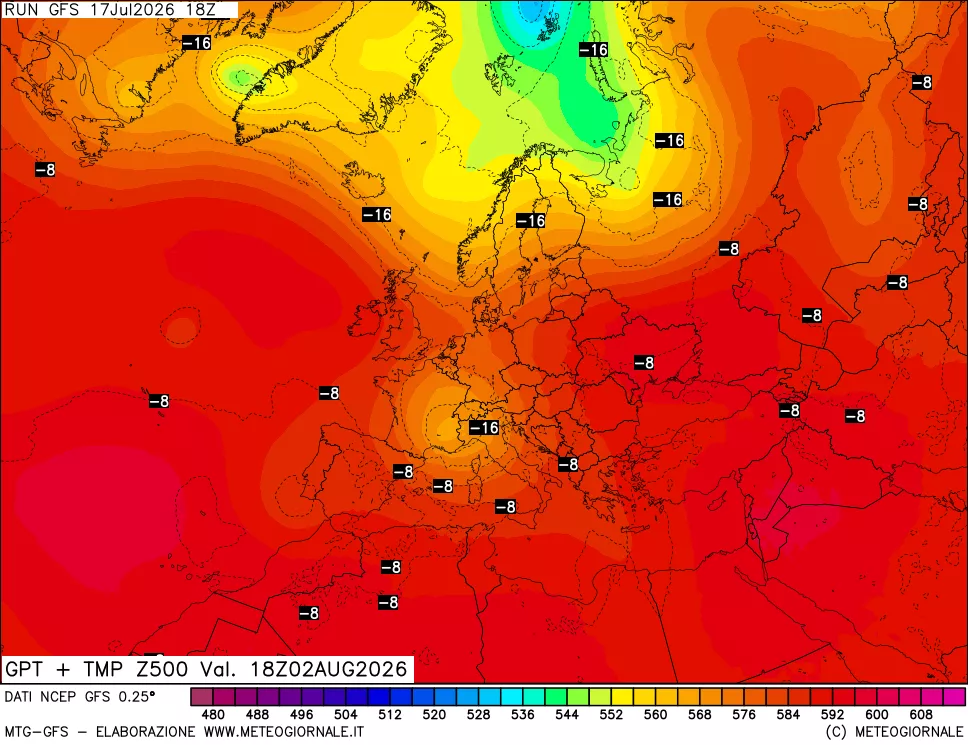 mappa 500 hPa GPT + Temp