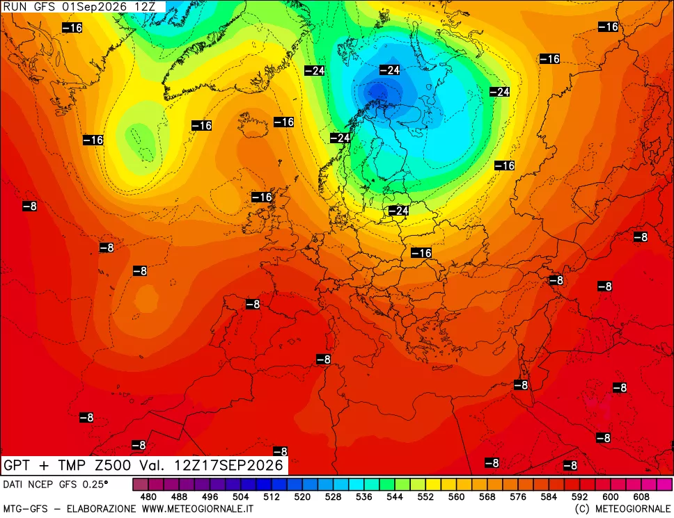 mappa 500 hPa GPT + Temp