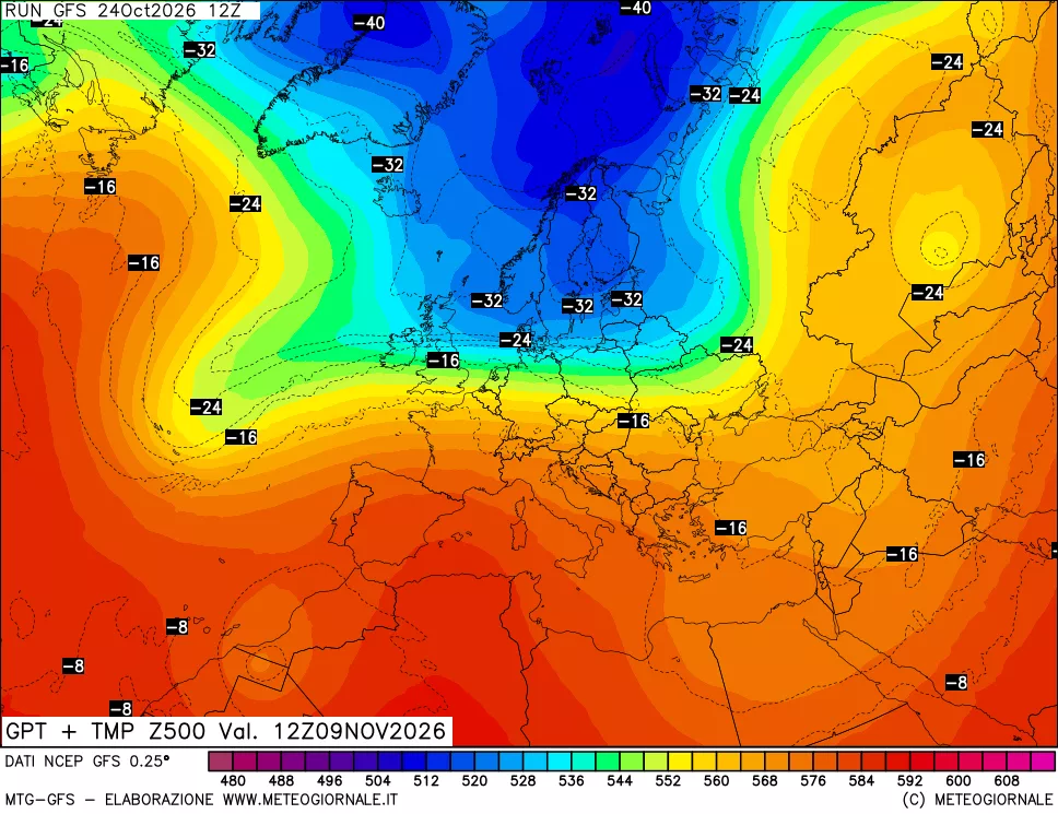 mappa 500 hPa GPT + Temp
