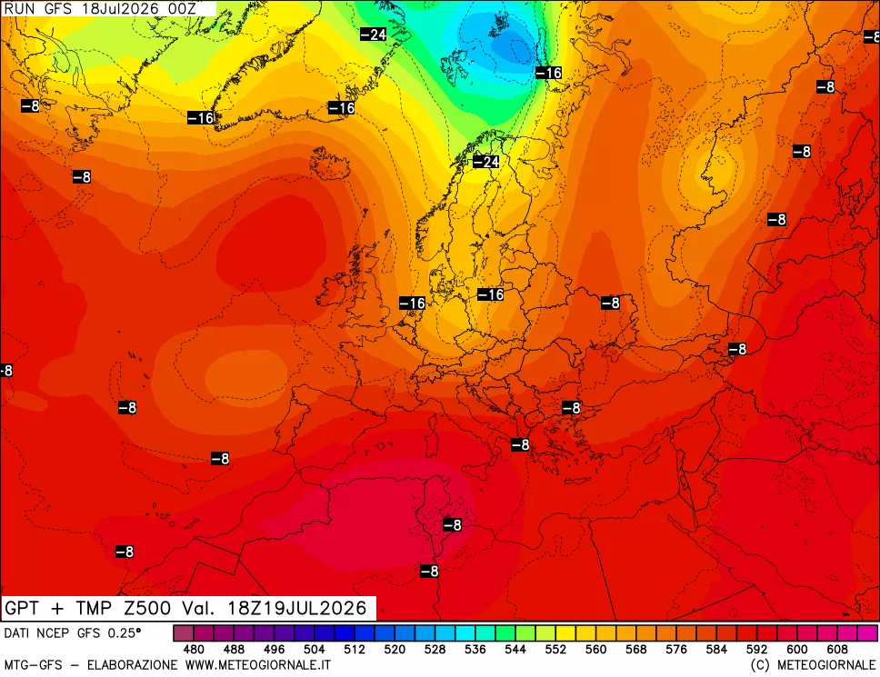 mappa 500 hPa GPT + Temp