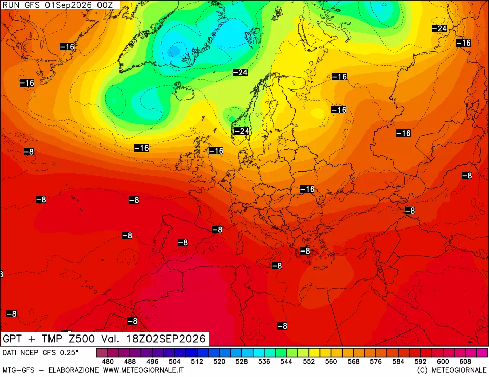 mappa 500 hPa GPT + Temp