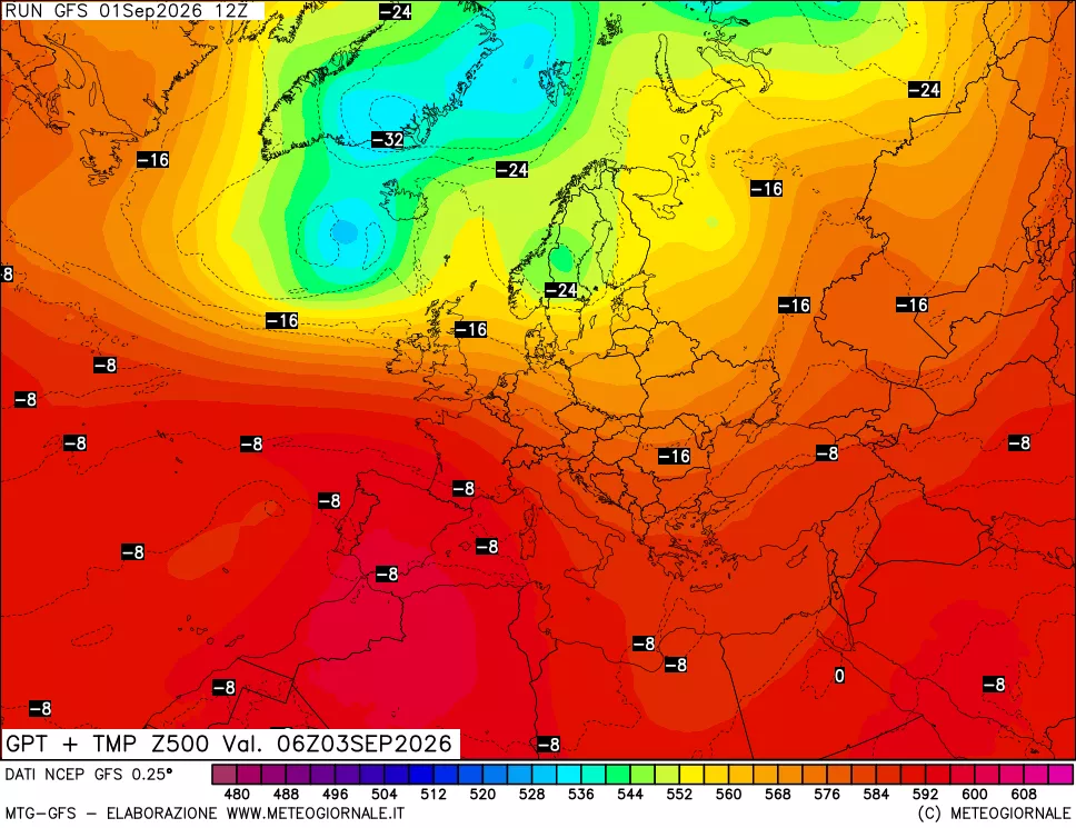 mappa 500 hPa GPT + Temp