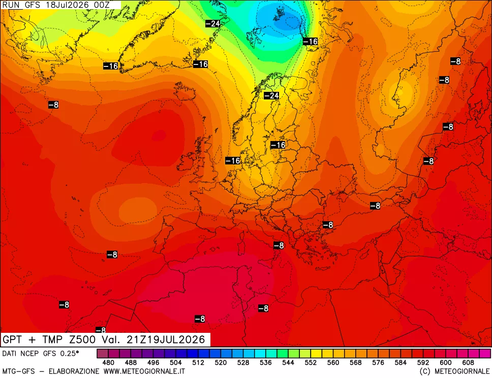 mappa 500 hPa GPT + Temp